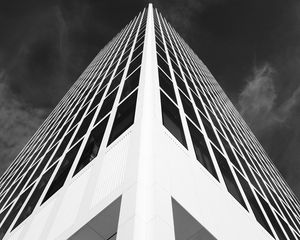 Preview wallpaper building, facade, bw, architecture, corner, symmetry