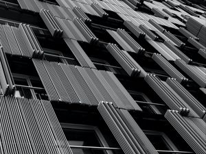 Preview wallpaper building, facade, bw, windows