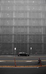 Preview wallpaper building, facade, car, road, architecture, gray