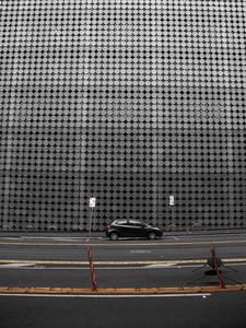 Preview wallpaper building, facade, car, road, architecture, gray