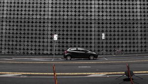 Preview wallpaper building, facade, car, road, architecture, gray