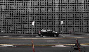 Preview wallpaper building, facade, car, road, architecture, gray