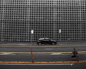 Preview wallpaper building, facade, car, road, architecture, gray
