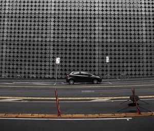 Preview wallpaper building, facade, car, road, architecture, gray