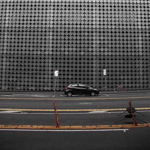 Preview wallpaper building, facade, car, road, architecture, gray