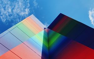Preview wallpaper building, facade, colorful, bottom view