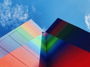 Preview wallpaper building, facade, colorful, bottom view