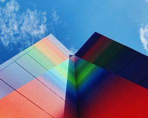 Preview wallpaper building, facade, colorful, bottom view