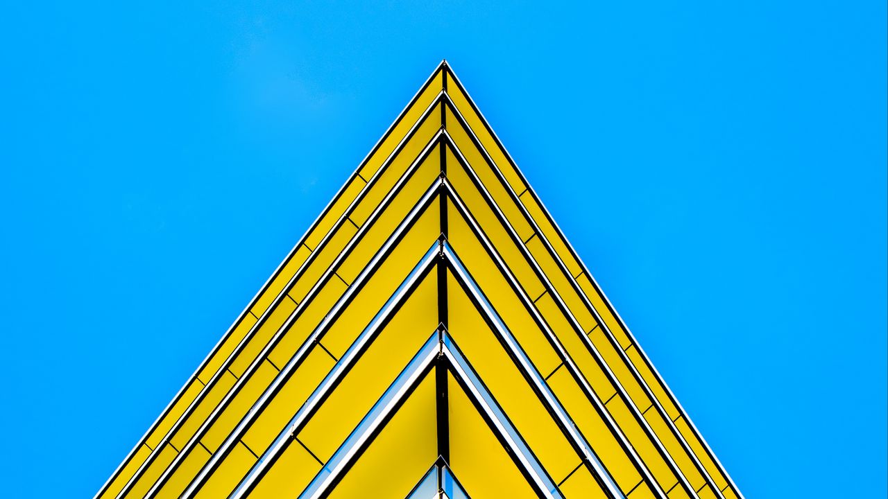 Wallpaper building, facade, corner, sharp, yellow, architecture