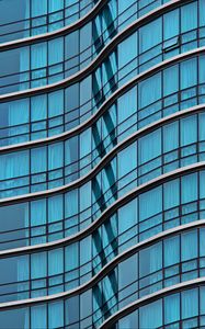 Preview wallpaper building, facade, curve, glass, blue