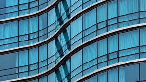 Preview wallpaper building, facade, curve, glass, blue