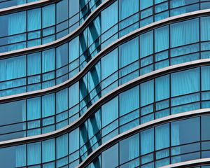 Preview wallpaper building, facade, curve, glass, blue