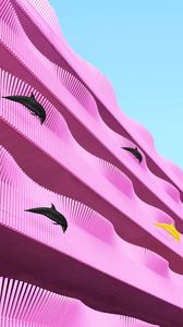 Preview wallpaper building, facade, dolphins, pink, wavy, architecture