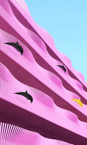 Preview wallpaper building, facade, dolphins, pink, wavy, architecture