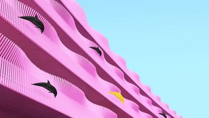 Preview wallpaper building, facade, dolphins, pink, wavy, architecture