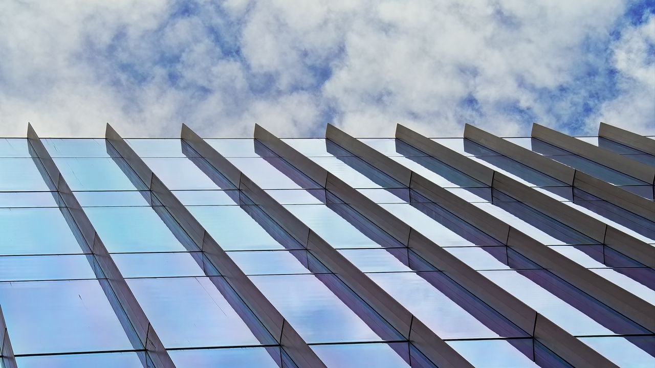 Wallpaper building, facade, edges, glass, blue hd, picture, image