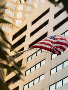 Preview wallpaper building, facade, flag, usa