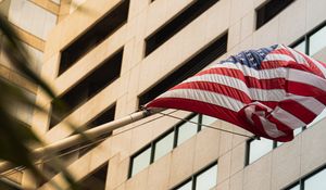 Preview wallpaper building, facade, flag, usa