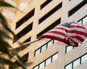 Preview wallpaper building, facade, flag, usa