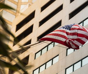 Preview wallpaper building, facade, flag, usa