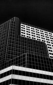 Preview wallpaper building, facade, geometry, bottom view, minimalism, black and white