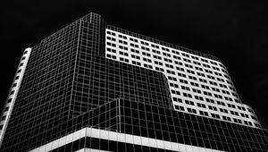 Preview wallpaper building, facade, geometry, bottom view, minimalism, black and white