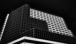 Preview wallpaper building, facade, geometry, bottom view, minimalism, black and white