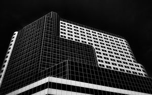 Preview wallpaper building, facade, geometry, bottom view, minimalism, black and white