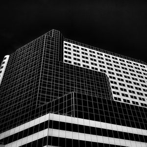 Preview wallpaper building, facade, geometry, bottom view, minimalism, black and white