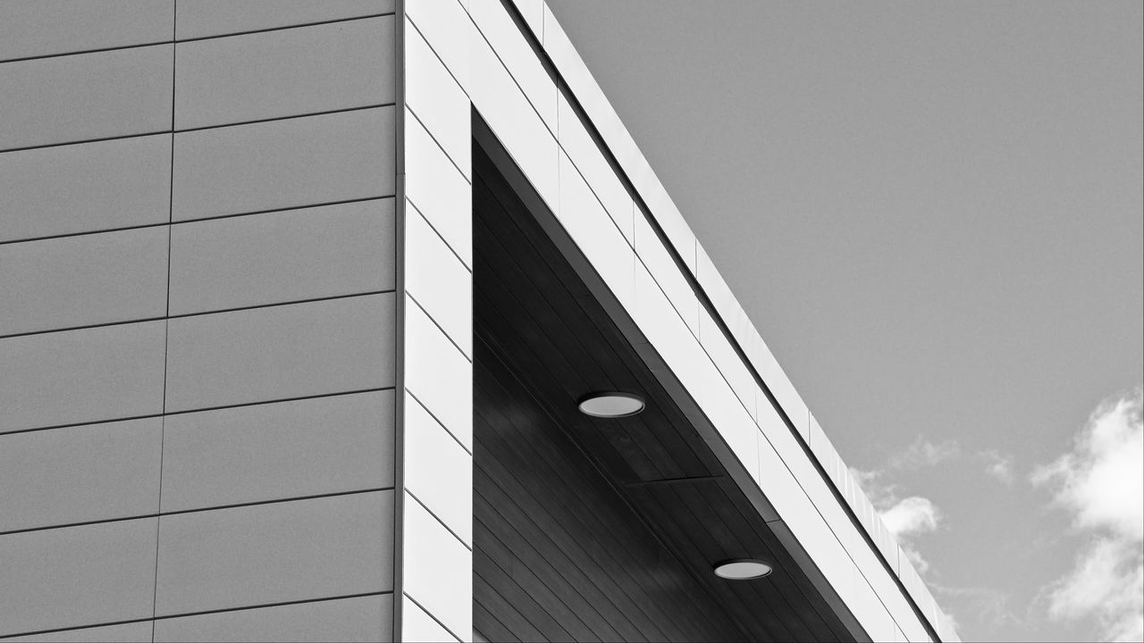 Wallpaper building, facade, lighting, architecture, black and white