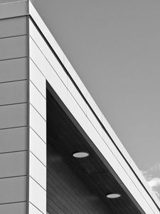 Preview wallpaper building, facade, lighting, architecture, black and white