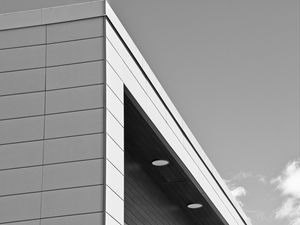 Preview wallpaper building, facade, lighting, architecture, black and white