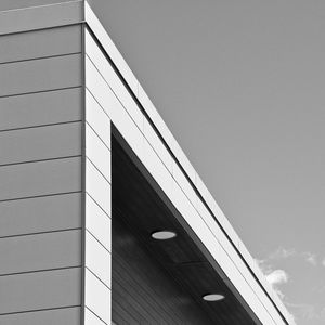 Preview wallpaper building, facade, lighting, architecture, black and white