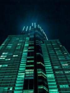 Preview wallpaper building, facade, lighting, neon, bottom view