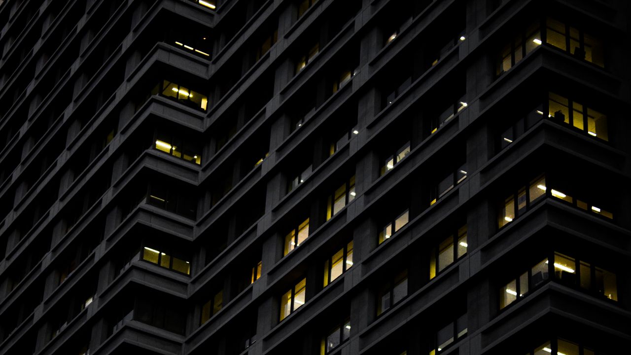Wallpaper building, facade, lights, architecture