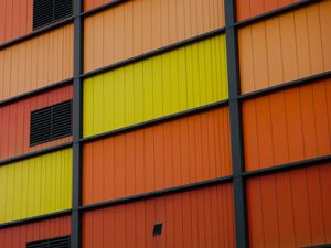 Preview wallpaper building, facade, metal, metallic, orange