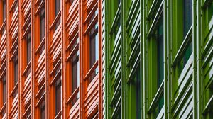Preview wallpaper building, facade, minimalism, green, red