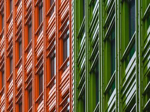 Preview wallpaper building, facade, minimalism, green, red