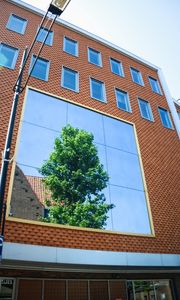 Preview wallpaper building, facade, mirror, tree