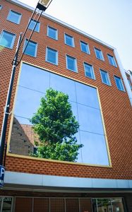 Preview wallpaper building, facade, mirror, tree