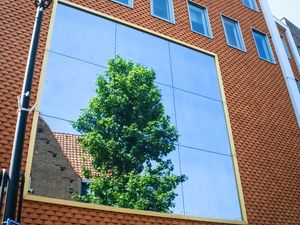 Preview wallpaper building, facade, mirror, tree