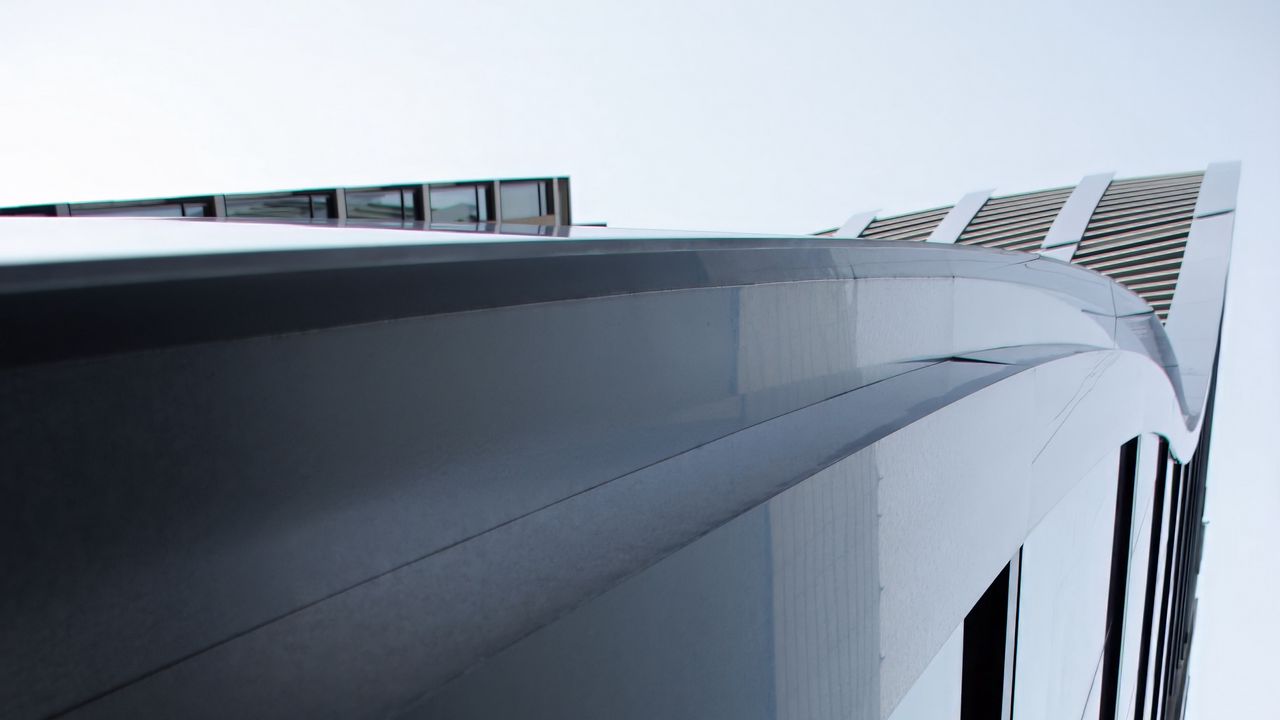 Wallpaper building, facade, mirror, reflection, bottom view