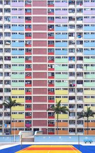 Preview wallpaper building, facade, palm trees, area