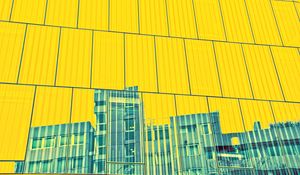 Preview wallpaper building, facade, panels, yellow, reflection