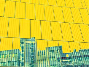 Preview wallpaper building, facade, panels, yellow, reflection