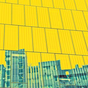 Preview wallpaper building, facade, panels, yellow, reflection