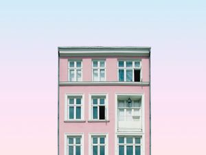 Preview wallpaper building, facade, pink, architecture, minimalism