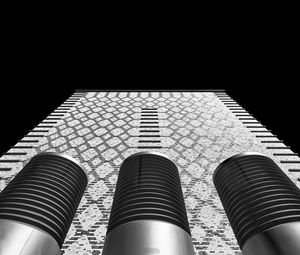 Preview wallpaper building, facade, pipes, bottom view, black and white