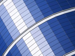 Preview wallpaper building, facade, rectangles, lines, blue