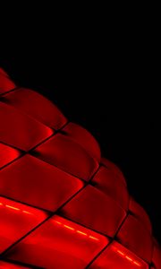 Preview wallpaper building, facade, red, backlight, mesh, architecture